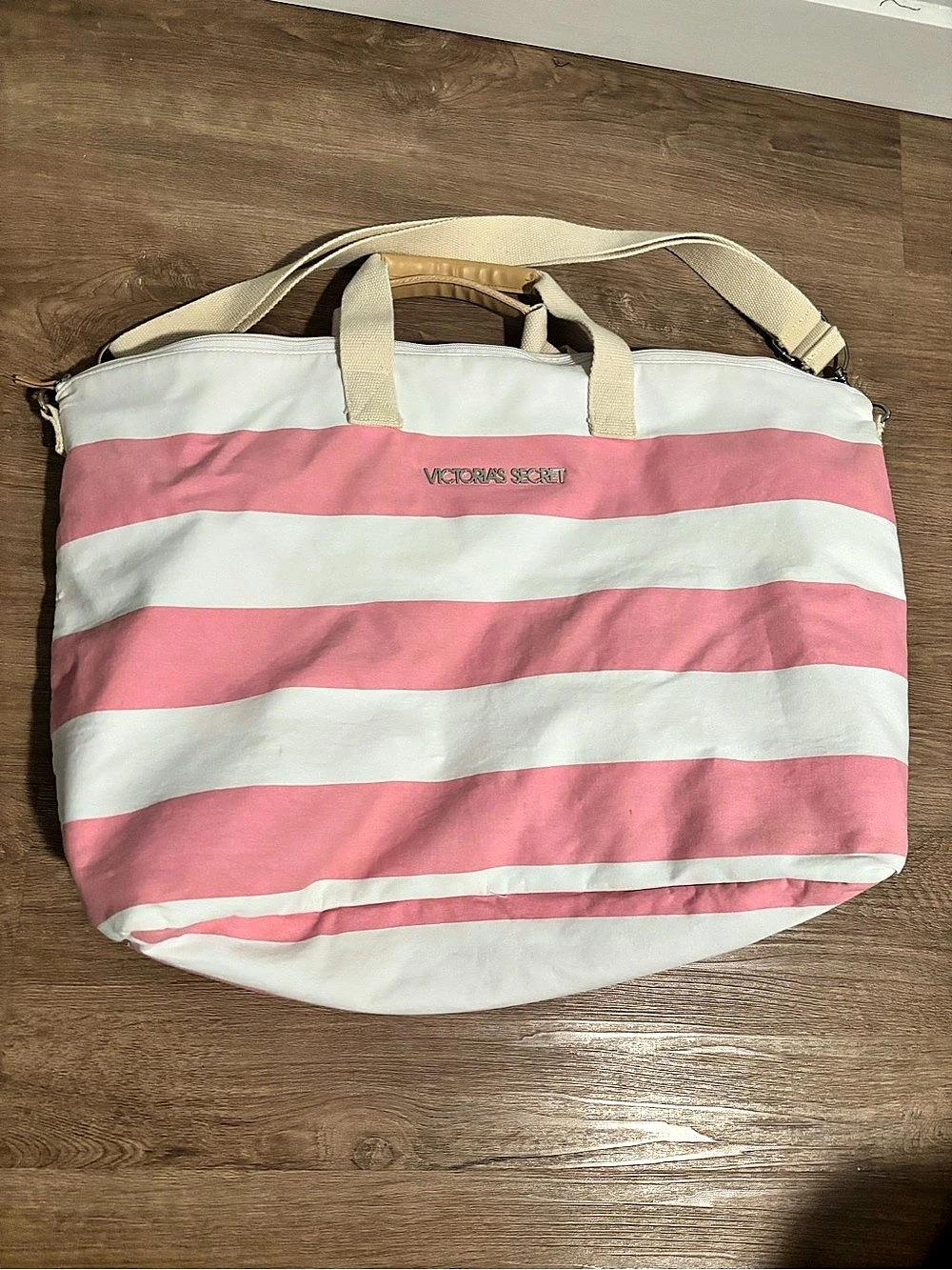 Victoria's Secret Iconic Stripe Weekender Duffle Bag Pink & White